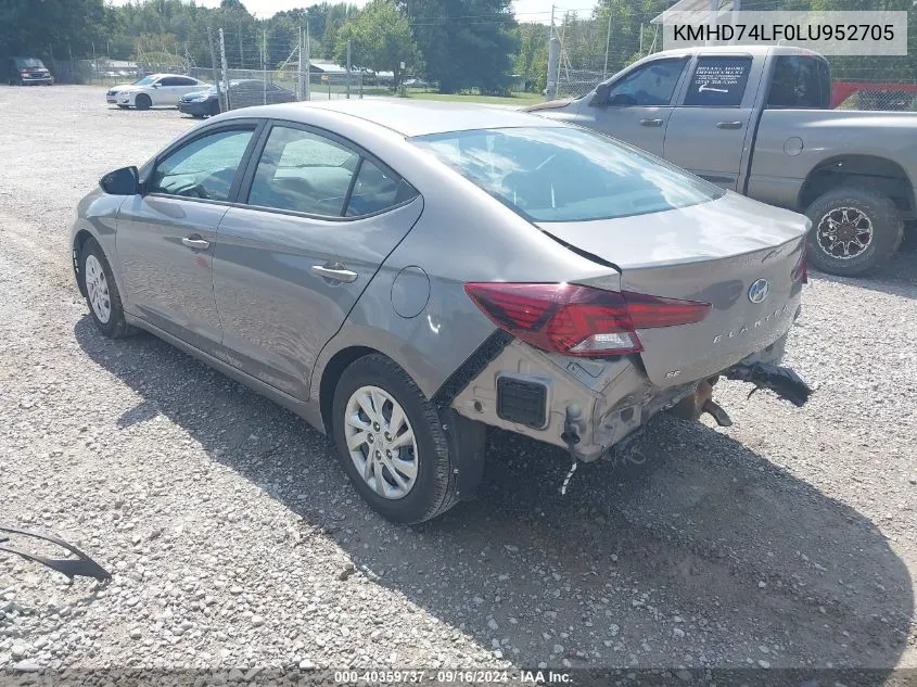 KMHD74LF0LU952705 2020 Hyundai Elantra Se