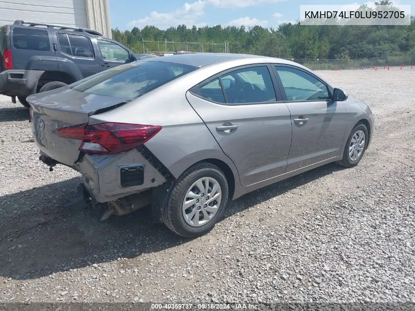 2020 Hyundai Elantra Se VIN: KMHD74LF0LU952705 Lot: 40359737