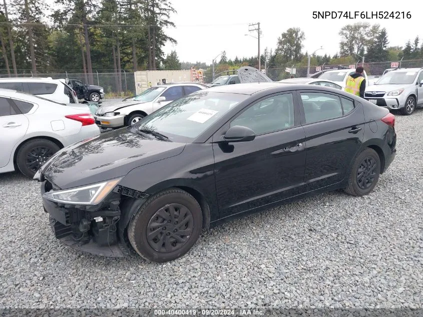 2020 Hyundai Elantra Se VIN: 5NPD74LF6LH524216 Lot: 40400419