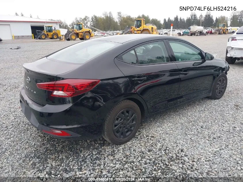 2020 Hyundai Elantra Se VIN: 5NPD74LF6LH524216 Lot: 40400419