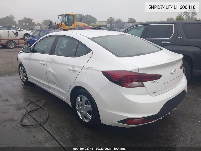 5NPD74LF4LH600418 2020 Hyundai Elantra Se