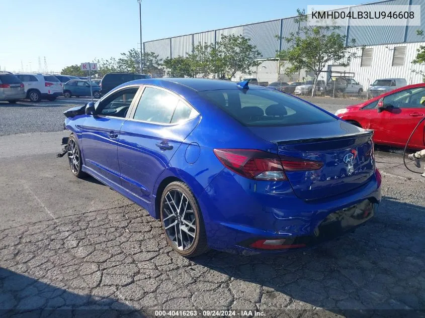 2020 Hyundai Elantra Sport VIN: KMHD04LB3LU946608 Lot: 40416263