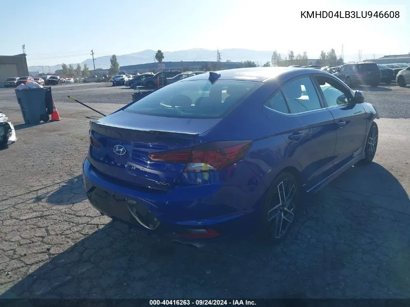 2020 Hyundai Elantra Sport VIN: KMHD04LB3LU946608 Lot: 40416263