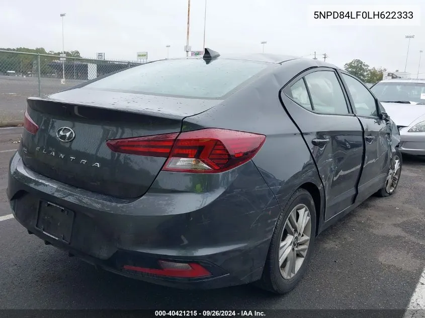 2020 Hyundai Elantra Sel/Value/Limited VIN: 5NPD84LF0LH622333 Lot: 40421215