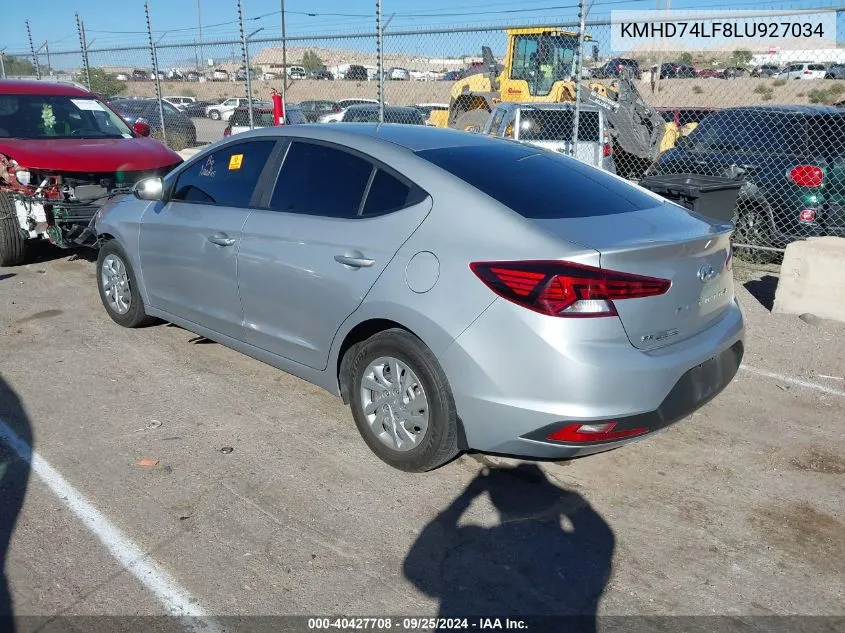 2020 Hyundai Elantra Se VIN: KMHD74LF8LU927034 Lot: 40427708