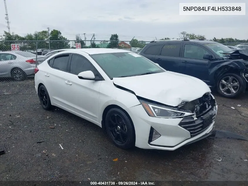 2020 Hyundai Elantra Sel VIN: 5NPD84LF4LH533848 Lot: 40431738