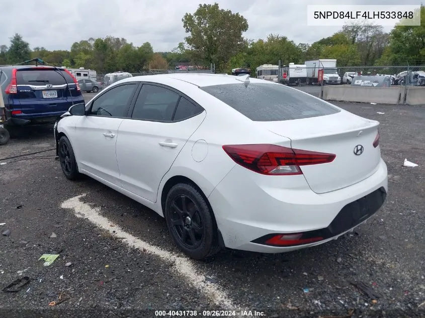 2020 Hyundai Elantra Sel VIN: 5NPD84LF4LH533848 Lot: 40431738