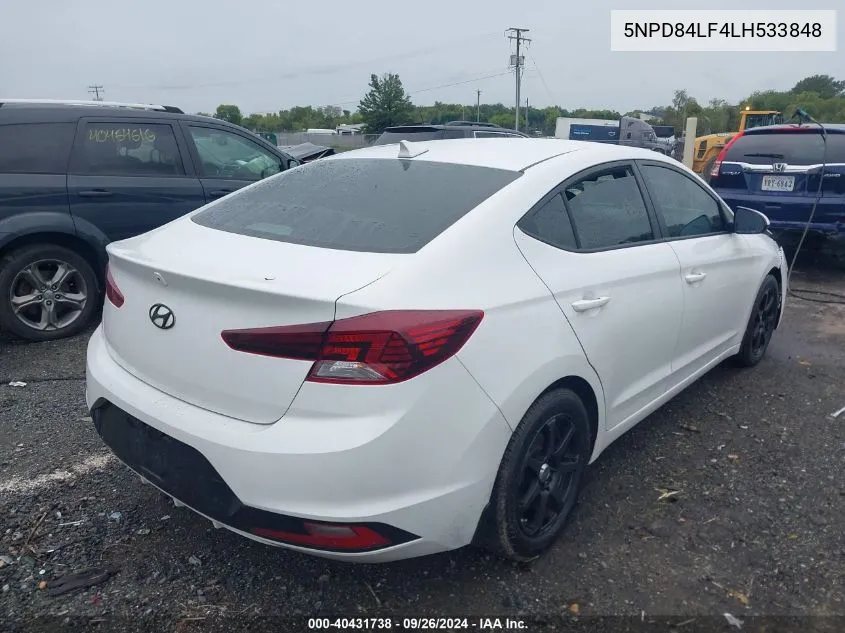 2020 Hyundai Elantra Sel VIN: 5NPD84LF4LH533848 Lot: 40431738