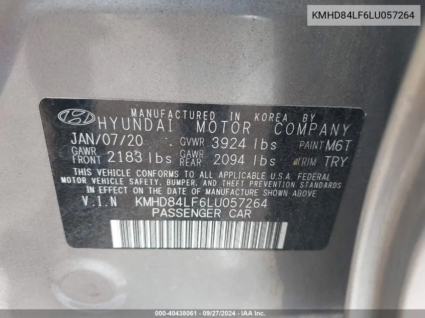 KMHD84LF6LU057264 2020 Hyundai Elantra Sel