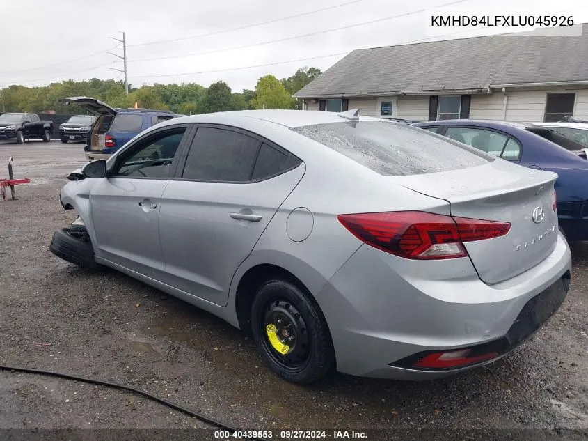 2020 Hyundai Elantra Sel VIN: KMHD84LFXLU045926 Lot: 40439553