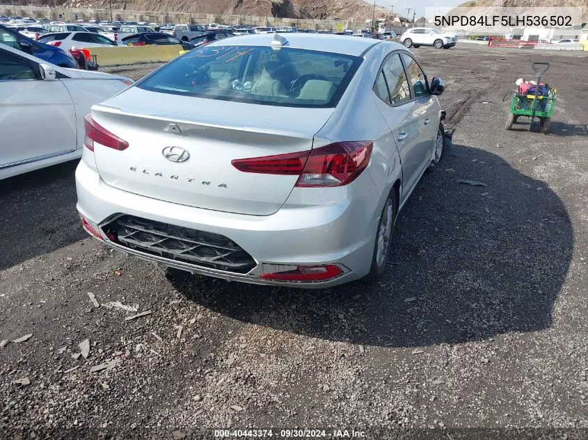 2020 Hyundai Elantra Sel/Value/Limited VIN: 5NPD84LF5LH536502 Lot: 40443374