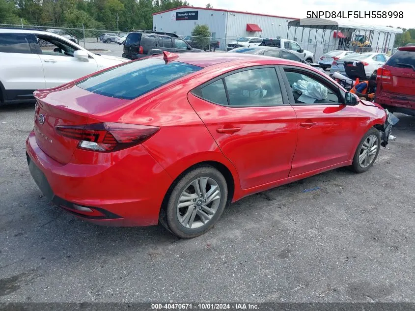 2020 Hyundai Elantra Sel/Value/Limited VIN: 5NPD84LF5LH558998 Lot: 40470671