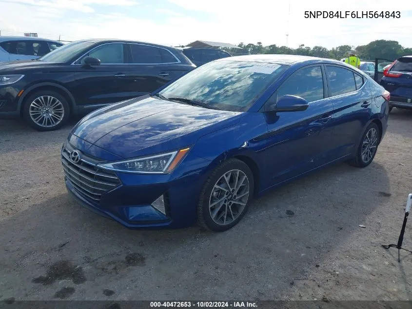 2020 Hyundai Elantra Limited VIN: 5NPD84LF6LH564843 Lot: 40472653