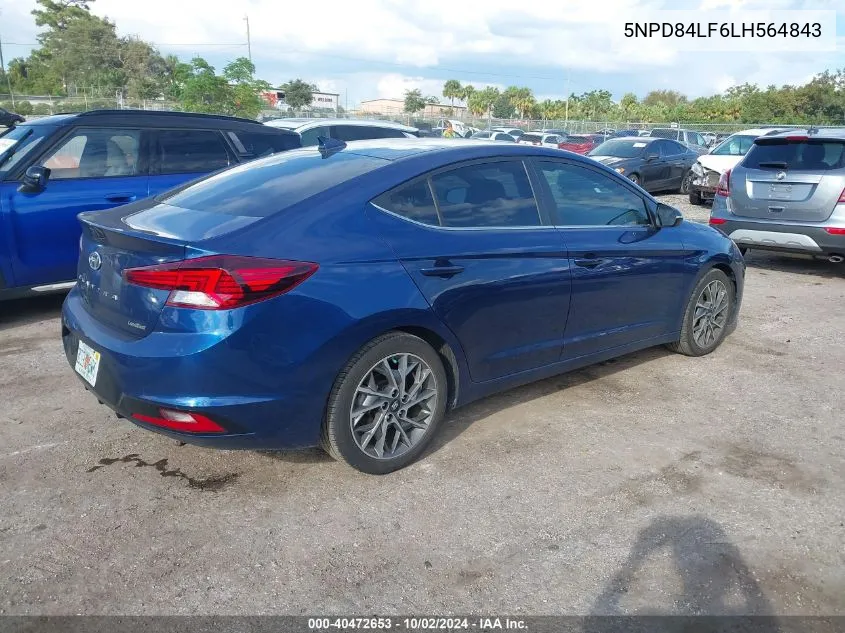 2020 Hyundai Elantra Limited VIN: 5NPD84LF6LH564843 Lot: 40472653