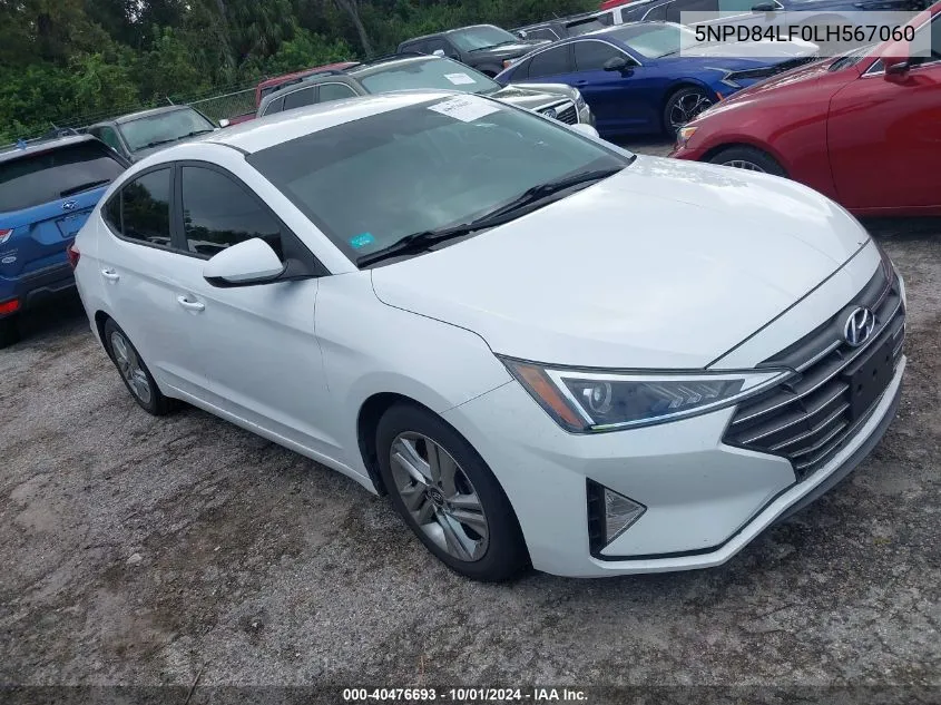 2020 Hyundai Elantra Sel/Value/Limited VIN: 5NPD84LF0LH567060 Lot: 40476693