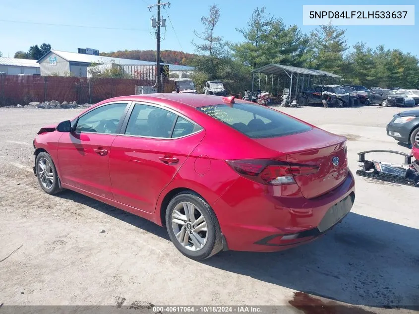 2020 Hyundai Elantra Sel VIN: 5NPD84LF2LH533637 Lot: 40617064