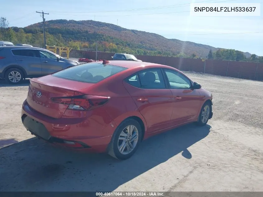 2020 Hyundai Elantra Sel VIN: 5NPD84LF2LH533637 Lot: 40617064