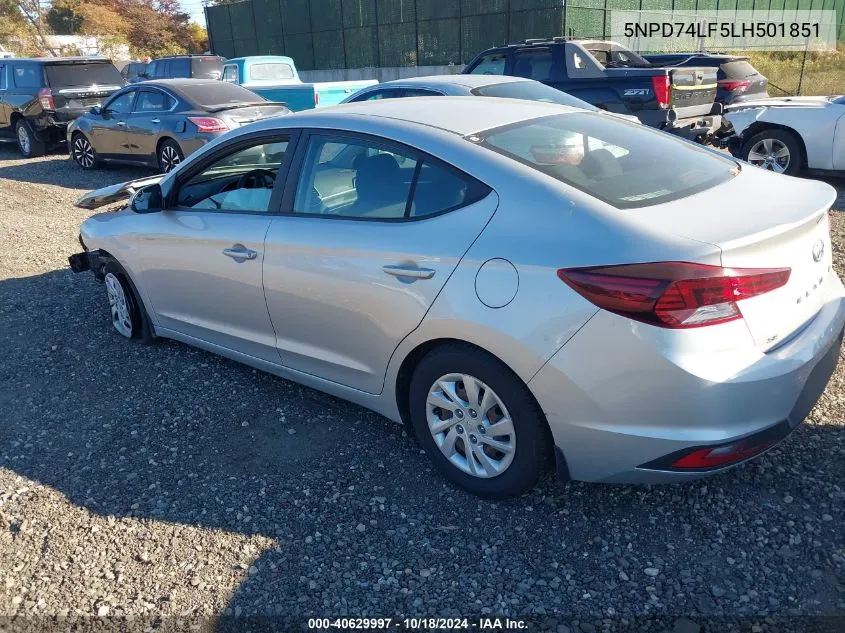 2020 Hyundai Elantra Se VIN: 5NPD74LF5LH501851 Lot: 40629997