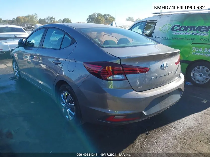 2020 Hyundai Elantra Se VIN: KMHD74LF4LU900932 Lot: 40631348