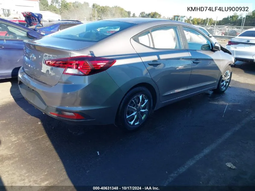 2020 Hyundai Elantra Se VIN: KMHD74LF4LU900932 Lot: 40631348