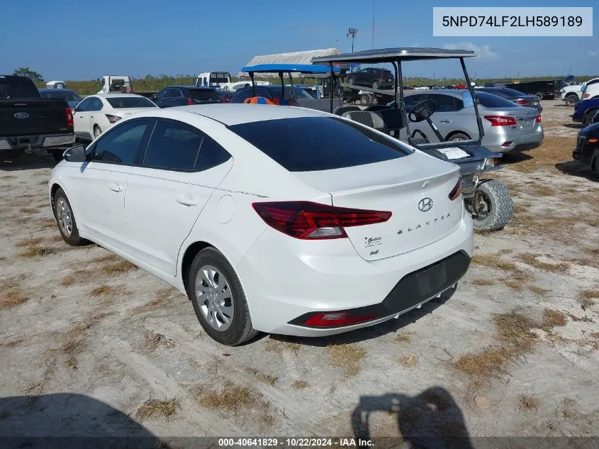 2020 Hyundai Elantra Se VIN: 5NPD74LF2LH589189 Lot: 40641829