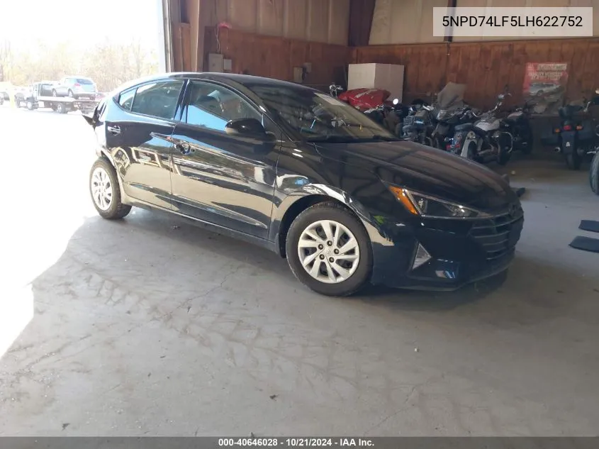 2020 Hyundai Elantra Se VIN: 5NPD74LF5LH622752 Lot: 40646028