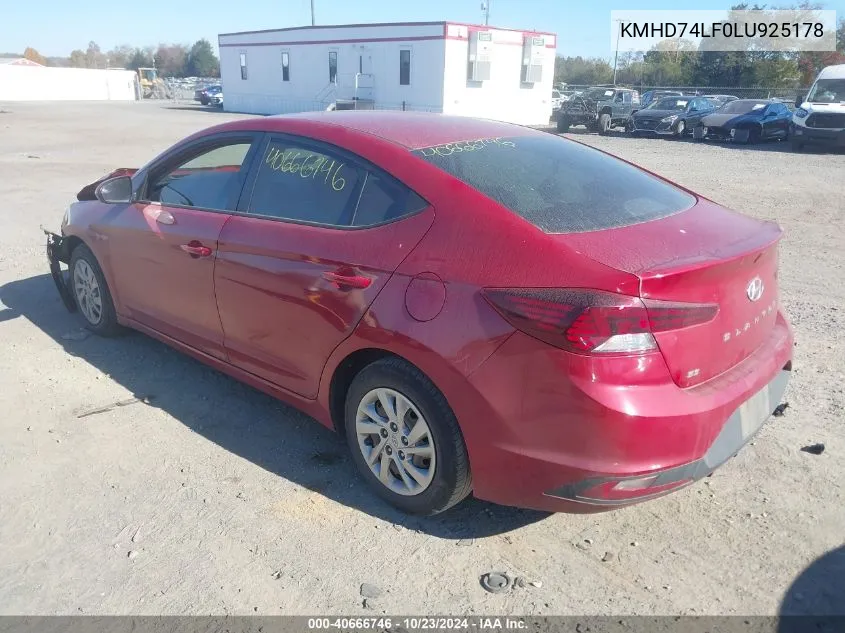 KMHD74LF0LU925178 2020 Hyundai Elantra Se