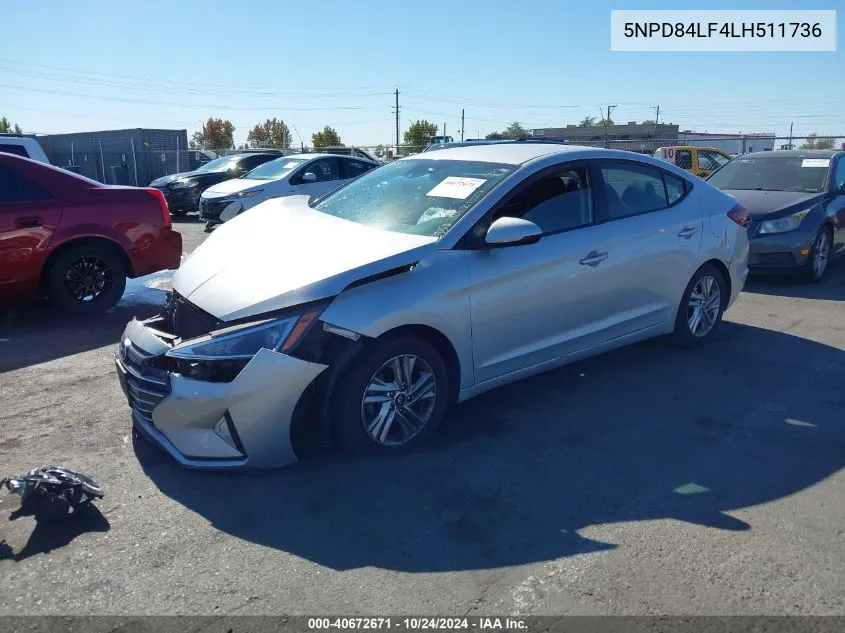 2020 Hyundai Elantra Sel VIN: 5NPD84LF4LH511736 Lot: 40672671