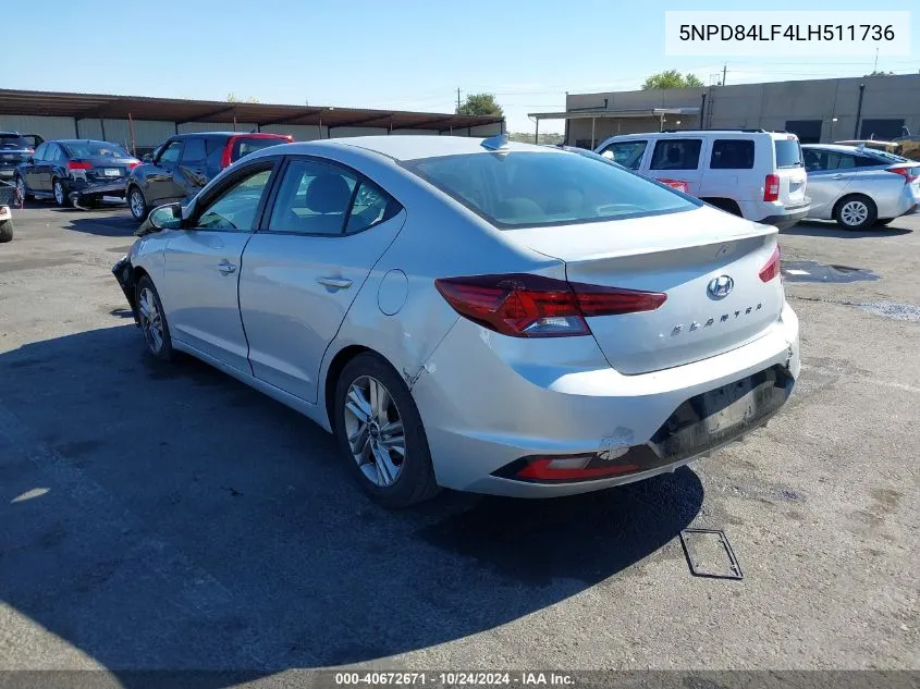 2020 Hyundai Elantra Sel VIN: 5NPD84LF4LH511736 Lot: 40672671