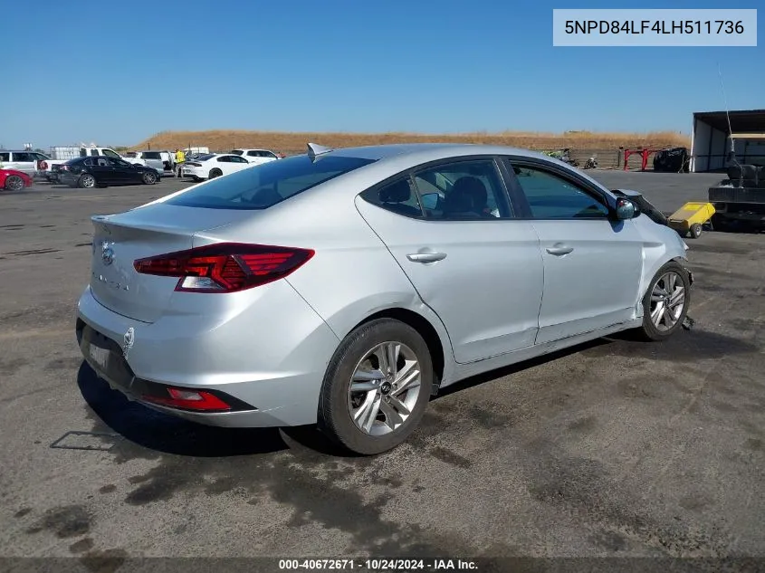 2020 Hyundai Elantra Sel VIN: 5NPD84LF4LH511736 Lot: 40672671