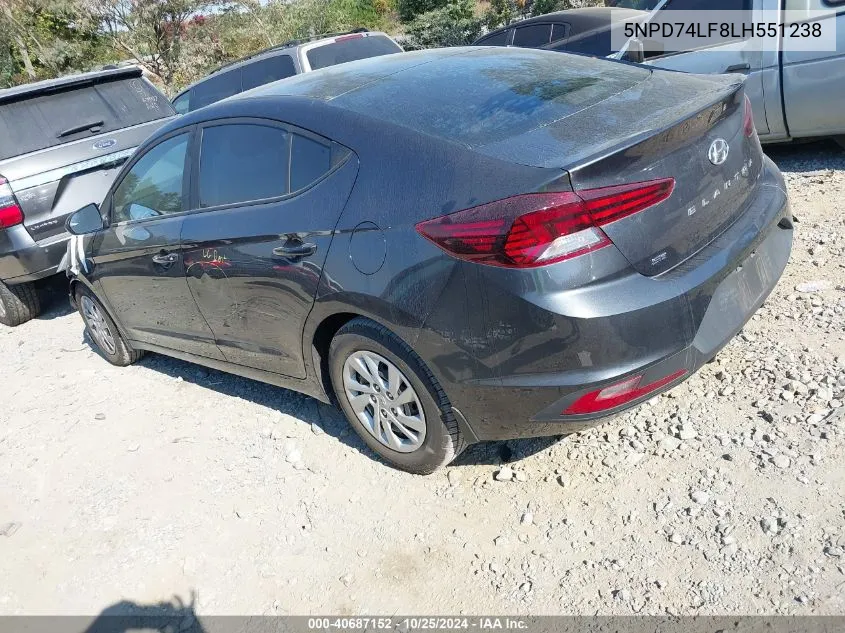 2020 Hyundai Elantra Se VIN: 5NPD74LF8LH551238 Lot: 40687152