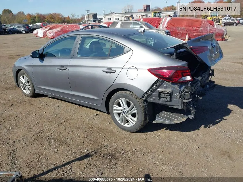 2020 Hyundai Elantra Sel VIN: 5NPD84LF6LH531017 Lot: 40688575