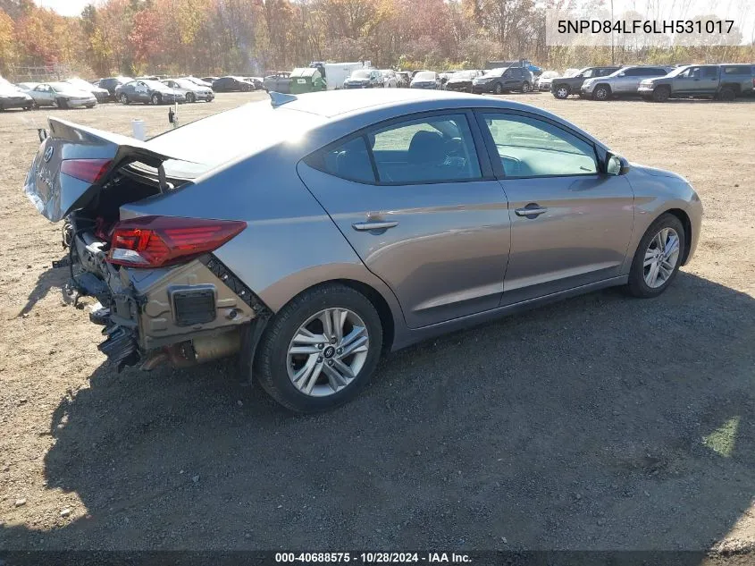 2020 Hyundai Elantra Sel VIN: 5NPD84LF6LH531017 Lot: 40688575