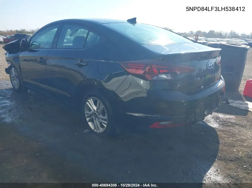 2020 Hyundai Elantra Sel VIN: 5NPD84LF3LH538412 Lot: 40694308