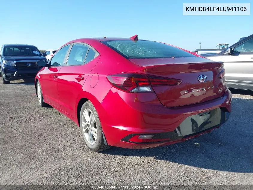 2020 Hyundai Elantra Sel VIN: KMHD84LF4LU941106 Lot: 40755045