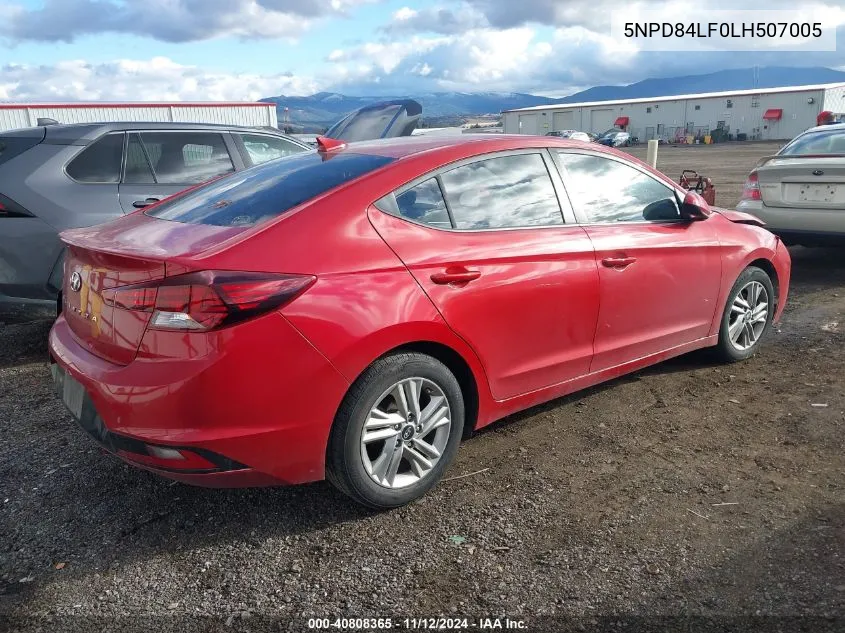 2020 Hyundai Elantra Sel VIN: 5NPD84LF0LH507005 Lot: 40808365