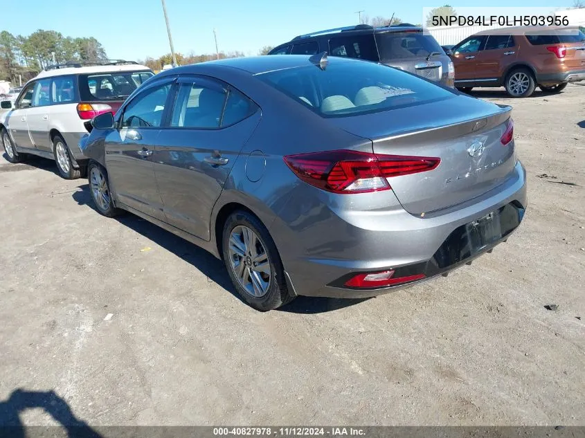 2020 Hyundai Elantra Sel VIN: 5NPD84LF0LH503956 Lot: 40827978