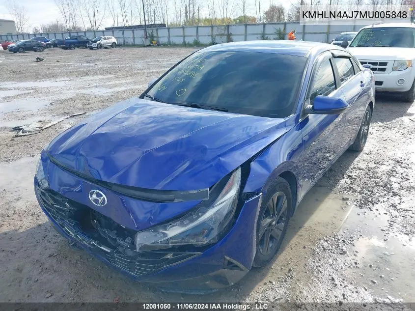 2021 Hyundai Elantra Hybrid VIN: KMHLN4AJ7MU005848 Lot: 12081050