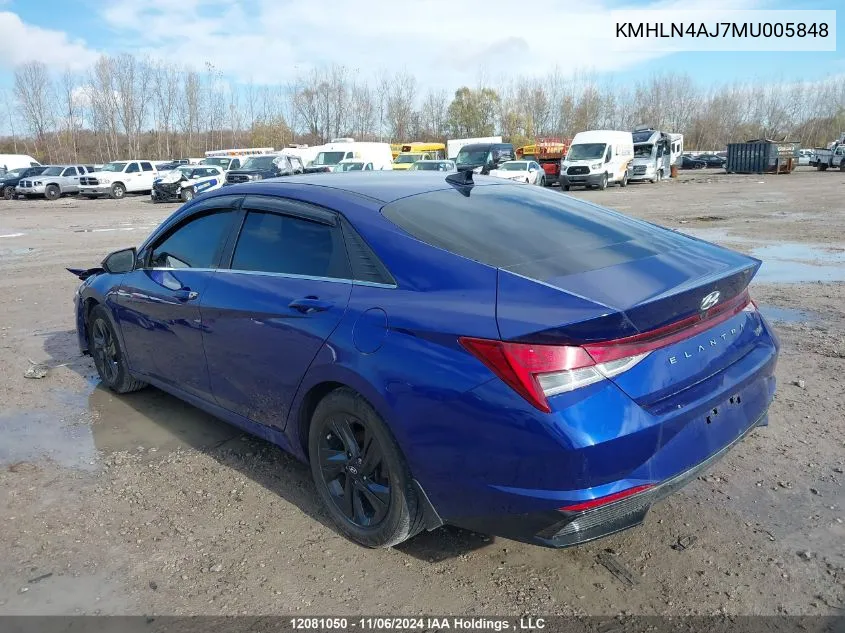 2021 Hyundai Elantra Hybrid VIN: KMHLN4AJ7MU005848 Lot: 12081050