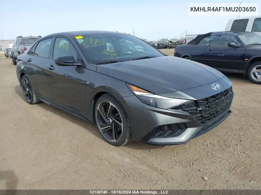 2021 Hyundai Elantra N Line VIN: KMHLR4AF1MU203650 Lot: 12130740