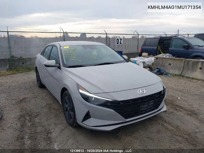 2021 Hyundai Elantra Sel VIN: KMHLM4AG1MU171354 Lot: 12139512