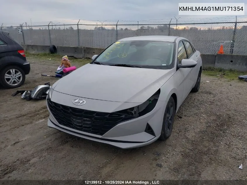 2021 Hyundai Elantra Sel VIN: KMHLM4AG1MU171354 Lot: 12139512