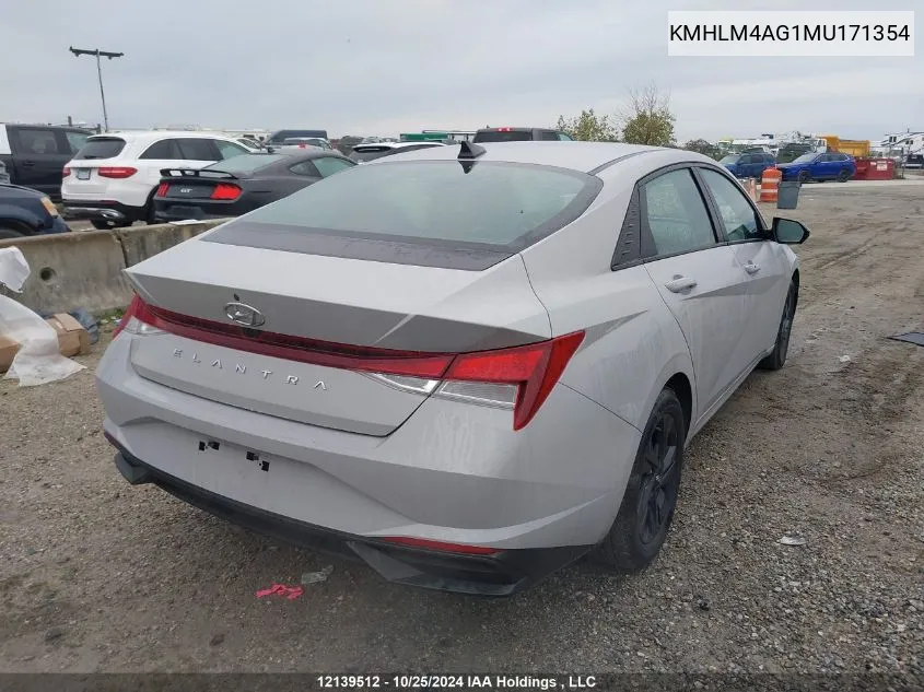 2021 Hyundai Elantra Sel VIN: KMHLM4AG1MU171354 Lot: 12139512