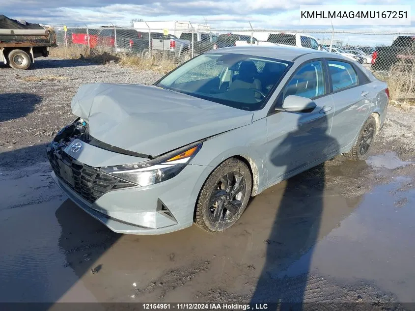 2021 Hyundai Elantra Sel VIN: KMHLM4AG4MU167251 Lot: 12154951