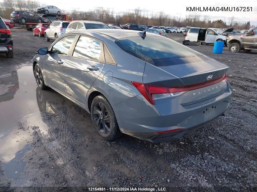 2021 Hyundai Elantra Sel VIN: KMHLM4AG4MU167251 Lot: 12154951