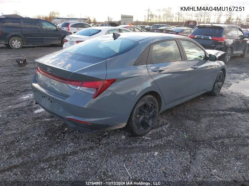 2021 Hyundai Elantra Sel VIN: KMHLM4AG4MU167251 Lot: 12154951