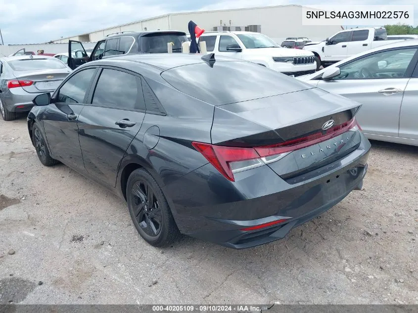 2021 Hyundai Elantra Sel VIN: 5NPLS4AG3MH022576 Lot: 40205109