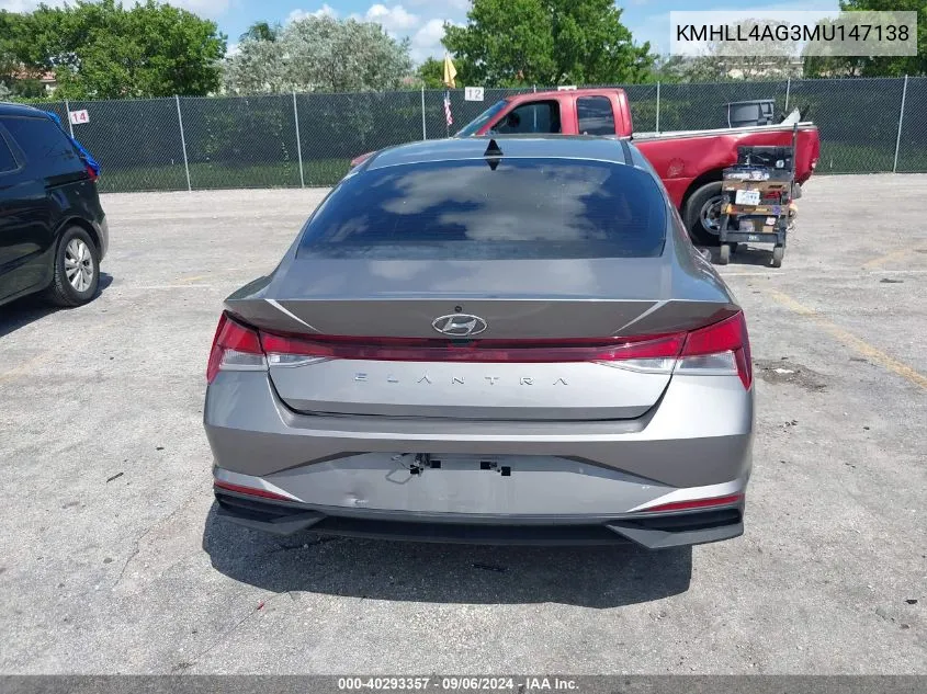 2021 Hyundai Elantra Se VIN: KMHLL4AG3MU147138 Lot: 40293357