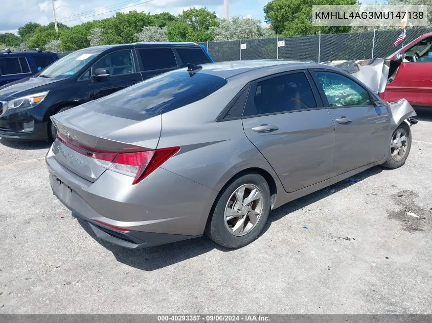 2021 Hyundai Elantra Se VIN: KMHLL4AG3MU147138 Lot: 40293357