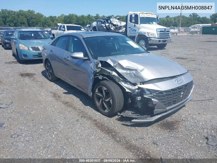 2021 Hyundai Elantra Sel VIN: 5NPLN4AG5MH008847 Lot: 40301837